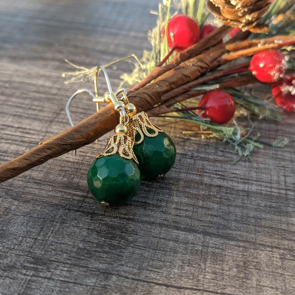 Christmas Ornament Green Jade Earrings